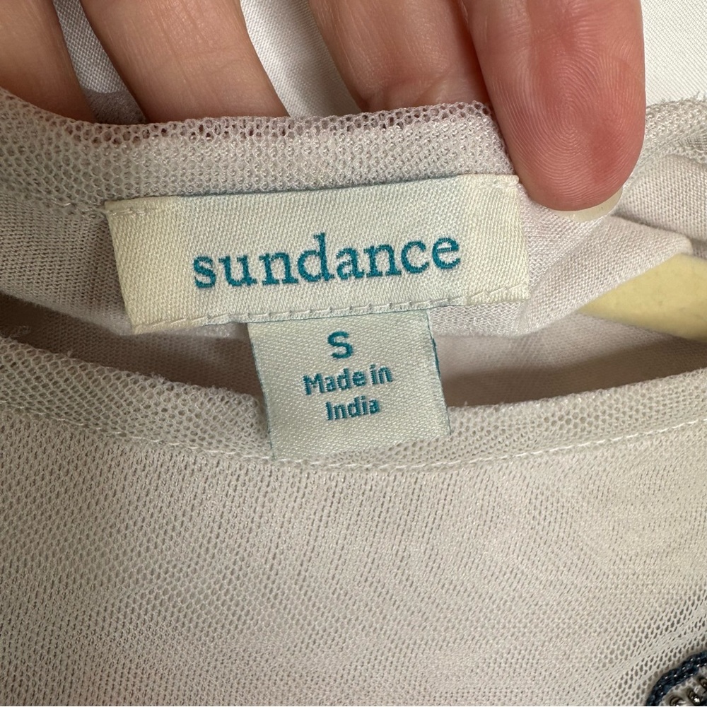 Sundance White Embroidered Blouse Sheer Arms, Beaded Boho Beautiful Top Small - Picture 8 of 10